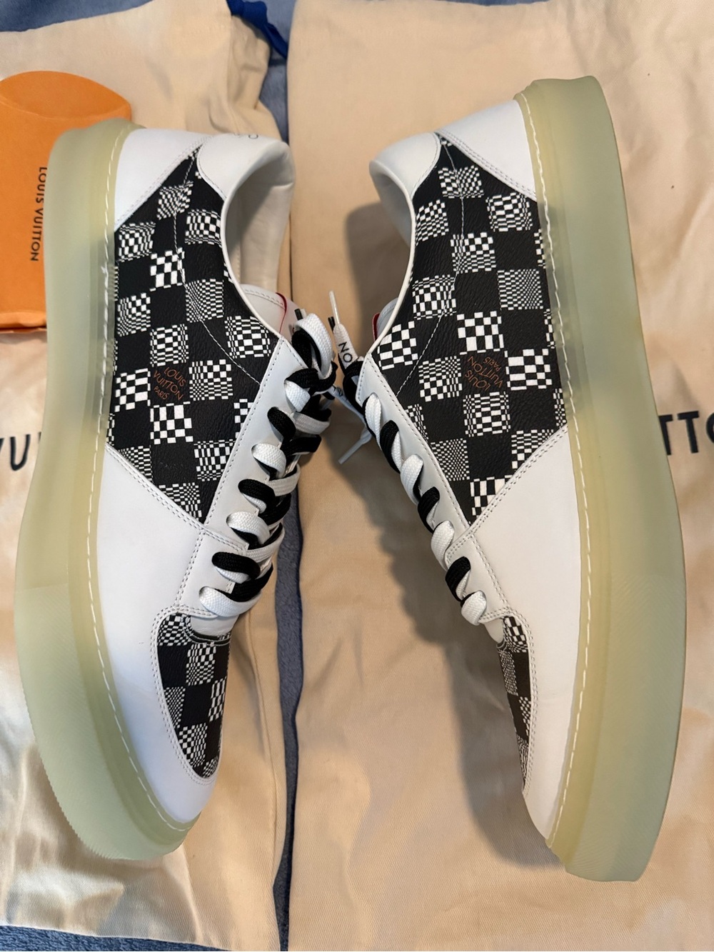 Louis Vuitton Black White Checkerboard Sneakers with clear Sole us 14 - Picture 10 of 11